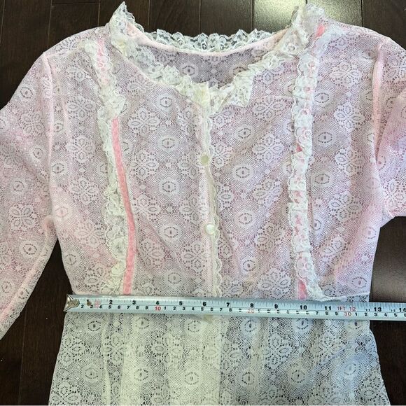 Vintage Ruffled Pink and White Lace  Dress - Picture 12 of 16